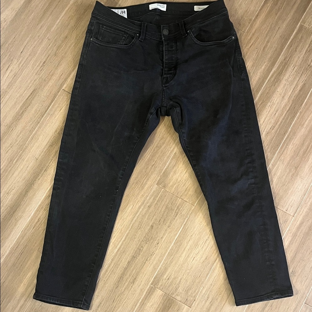 Men's Selected Homme Relaxed Aldo Button Fly Black Jeans Organic Cotton 32X30